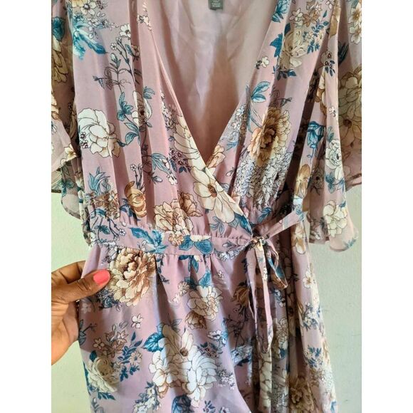 Chelsea28 Chiffon Wrap Dress Womens Size XXS Purple Floral High-Low Boho Wedding - Picture 5 of 11